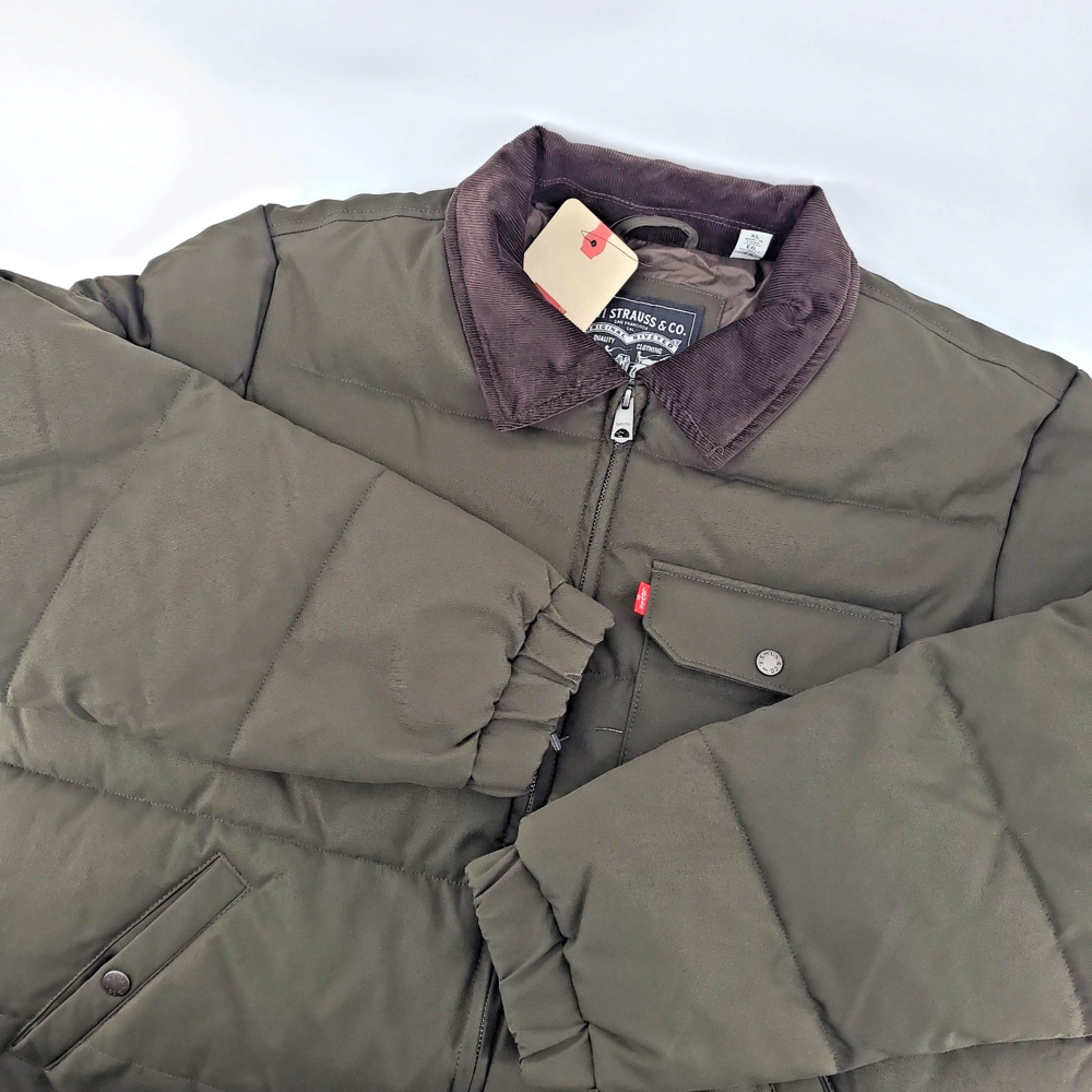 Levis Mens XL Olive Green Corduroy Collar Quilted Puffer Jacket Coat NWT